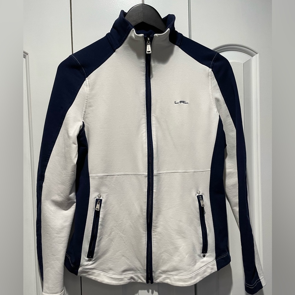 L-RL Lauren Active Color Block Zip Front Cotton-Blend Jacket